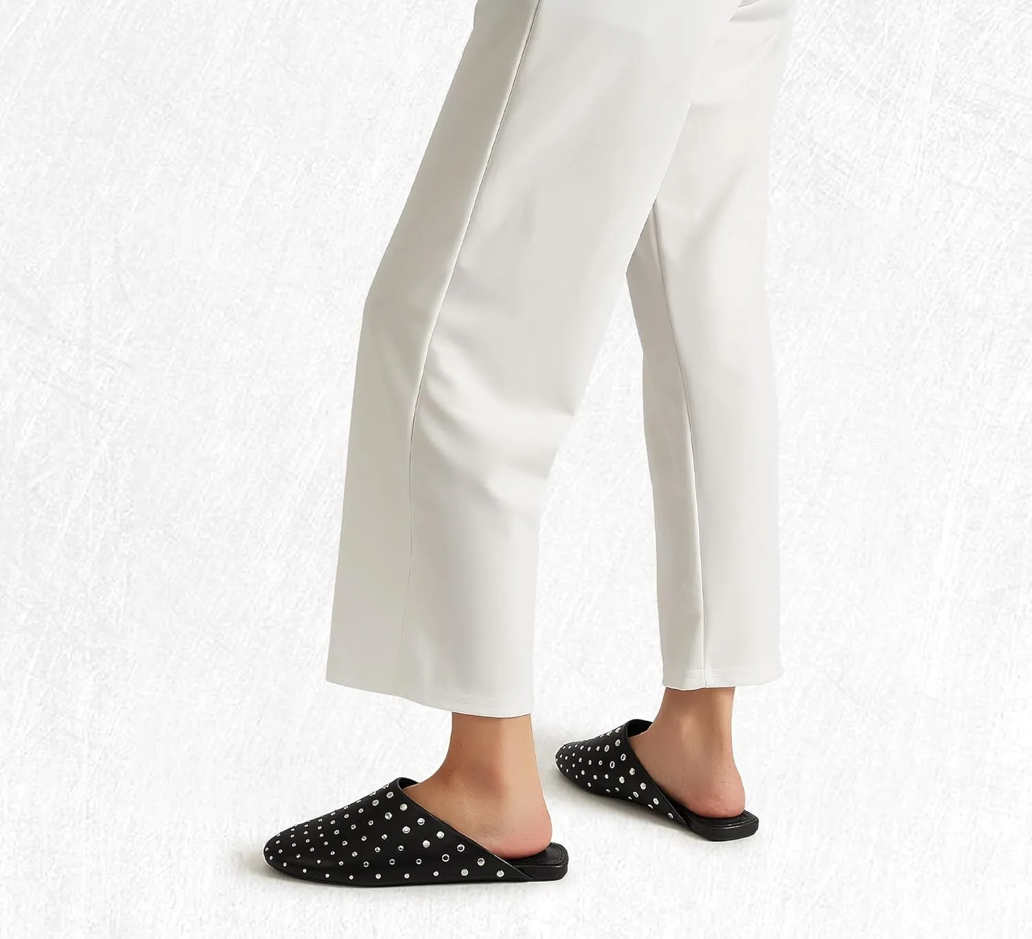 LUCKY STEP Women's Rivet Mules Flats Closed Toe Leather Fashion Slippers Sparkly Comfortable Backless Slip on Slides