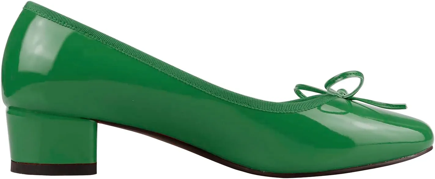 Lutalica W Women's Classic Closed Round Toe Patent Leather Comfortable Daily Slip On Bow Tie Chunky Heel Pumps Shoes