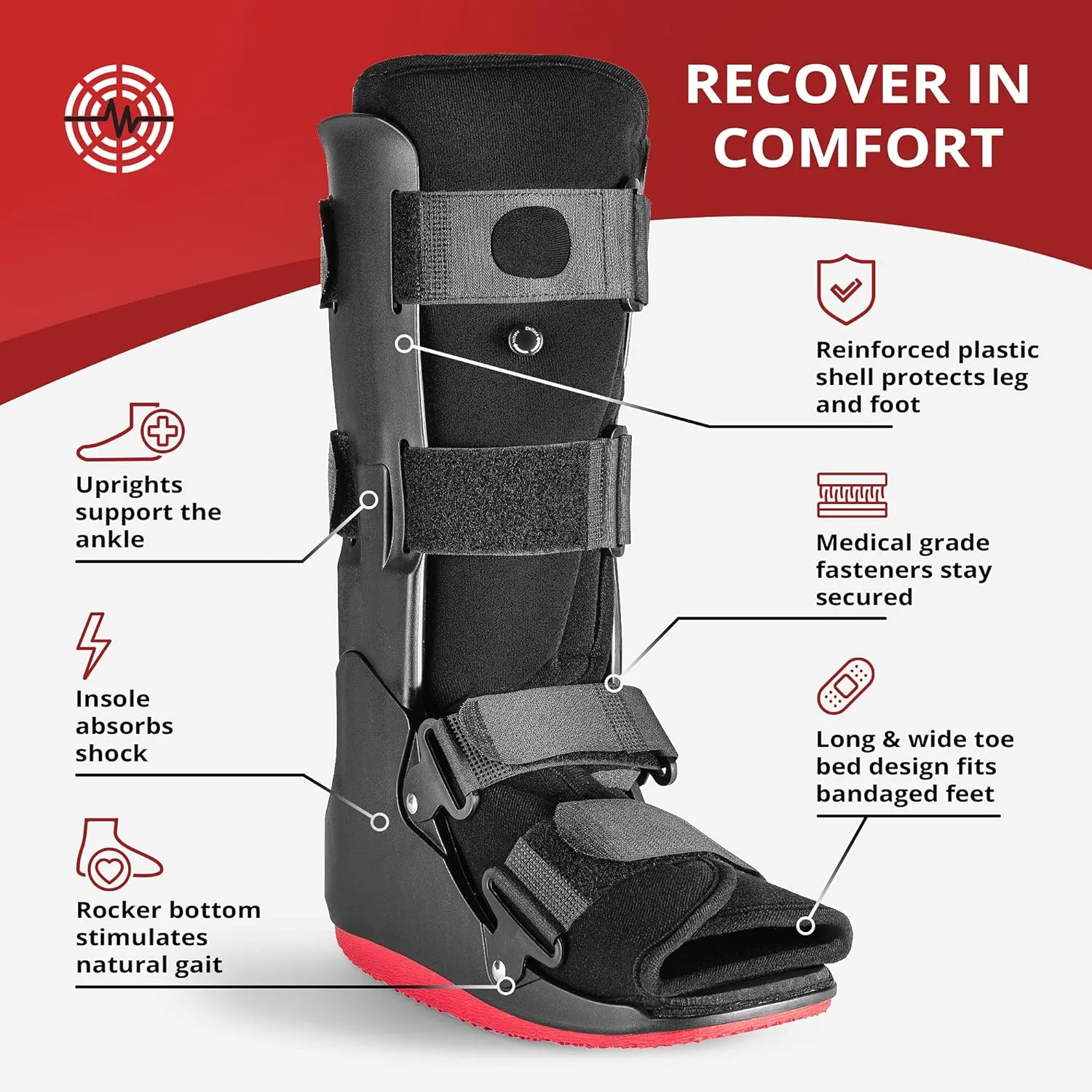 ManaMed ManaEZ Air Boot Tall CAM Boot | Orthopedic Walking Boot for Sprained Ankle with Air Pump | Foot Brace for Injured Foot, Ankle Sprain, Broken Toe & Post Surgery | Fracture & Cast Boots (Small)