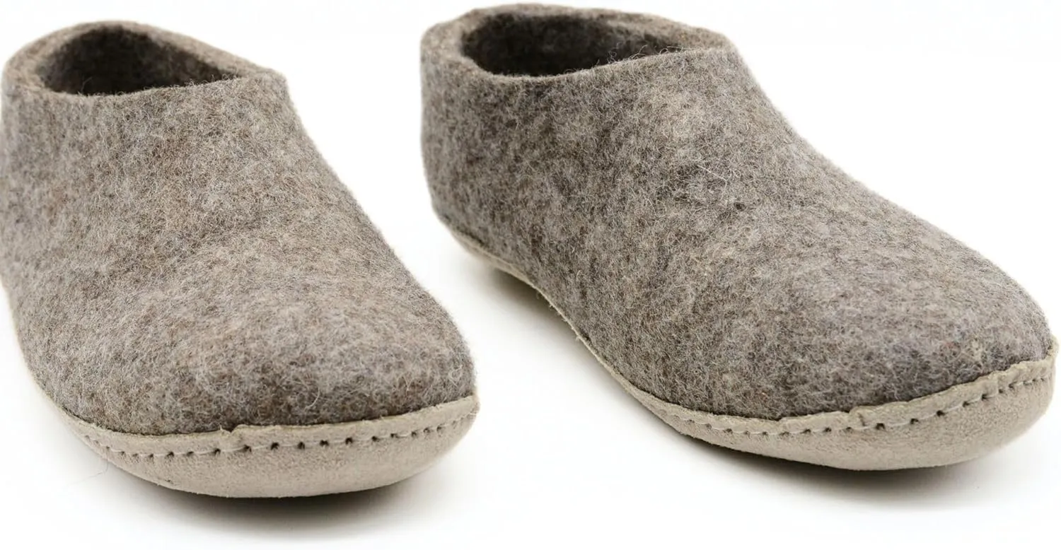 Marbled Brown Indoor Shoes, Pure Merino Wool Adult Slip On Shoes, Slippers