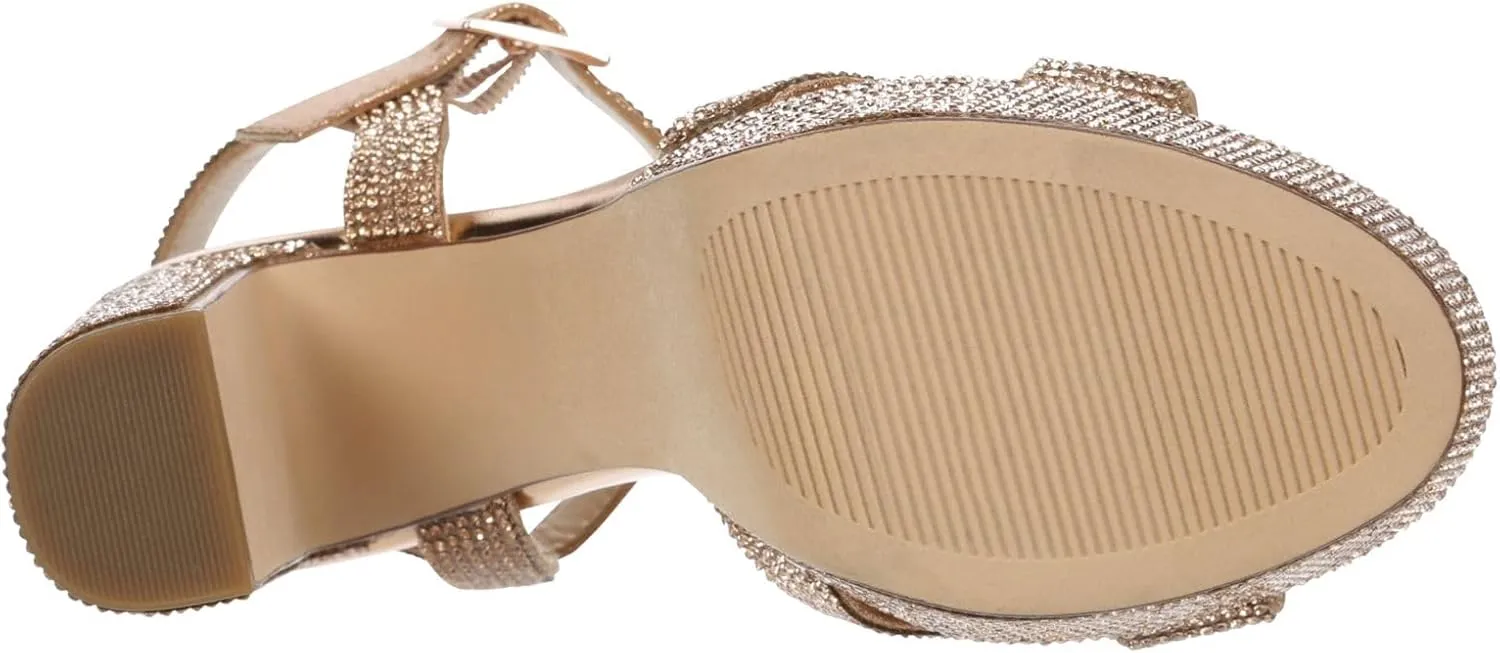 Maripe Leilani - Women's Open Toe Chunky High Heel Ankle Strap Rhinestone Platform Sandals