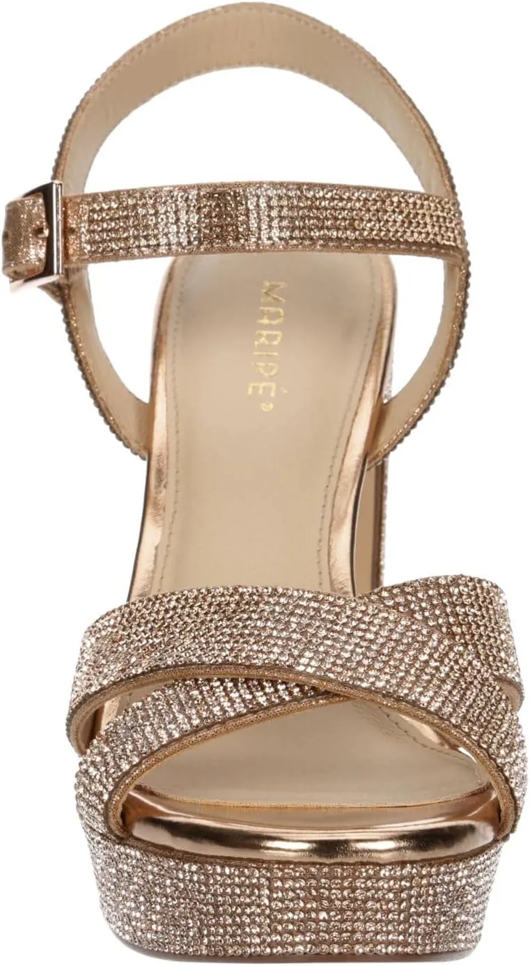 Maripe Leilani - Women's Open Toe Chunky High Heel Ankle Strap Rhinestone Platform Sandals