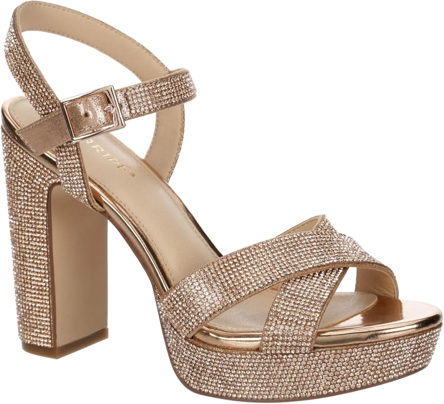 Maripe Leilani - Women's Open Toe Chunky High Heel Ankle Strap Rhinestone Platform Sandals