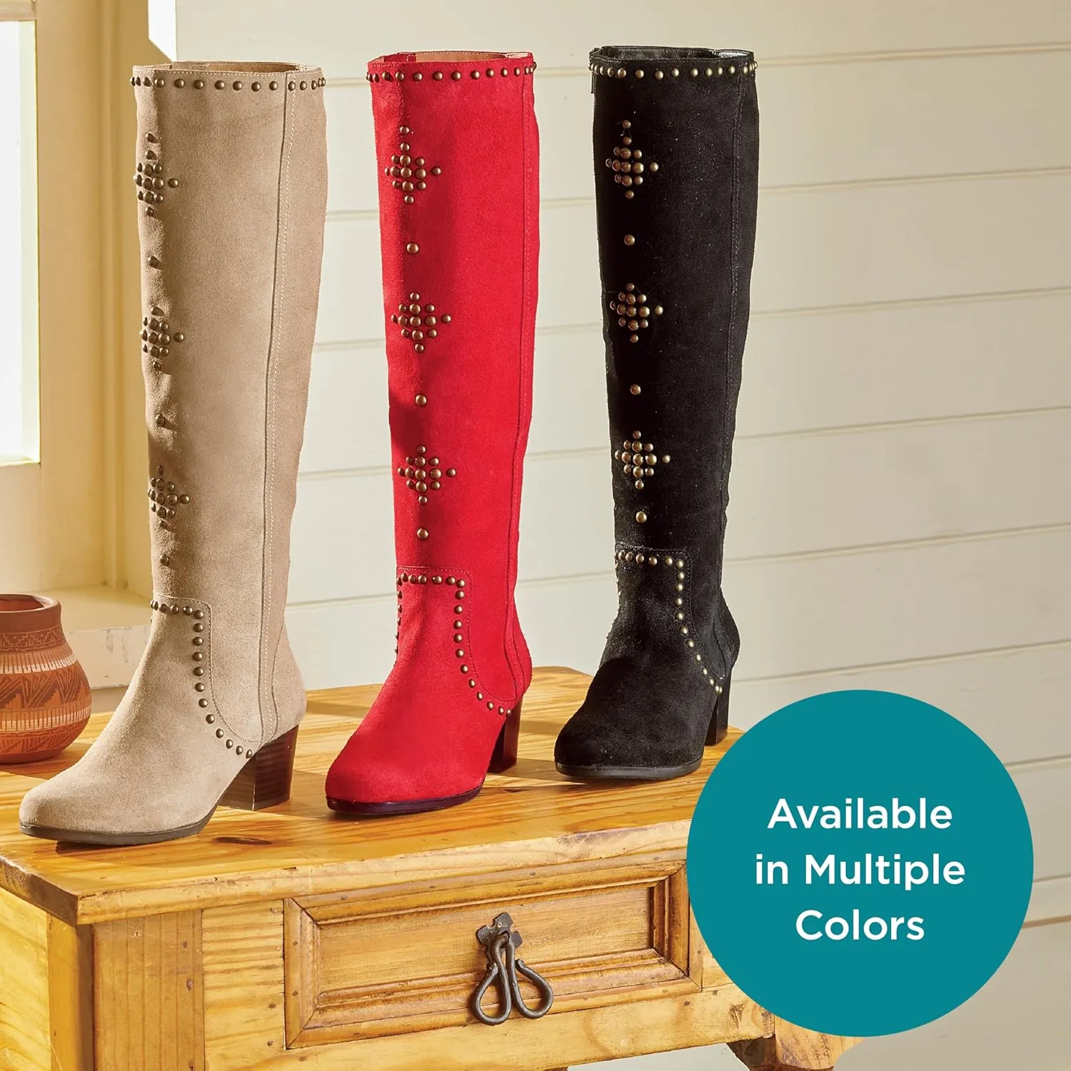 Masseys Women's Fortune Studded Knee High Dress Boot