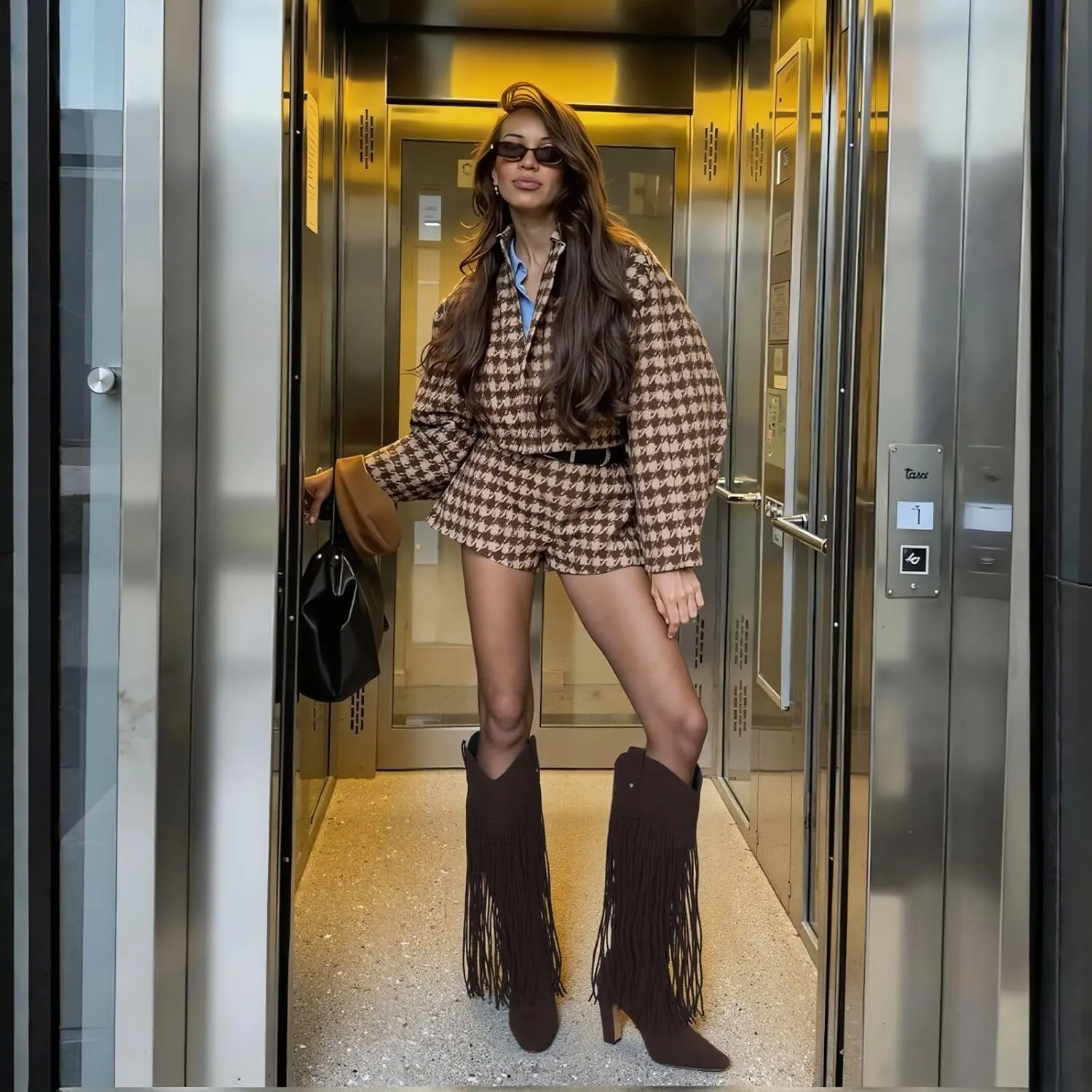 Mattiventon Knee High Boots for Women Fashion Fringe Boots with Square Toe Chunky Heel Pull On Suede Tall Boot for Party Dating 2025