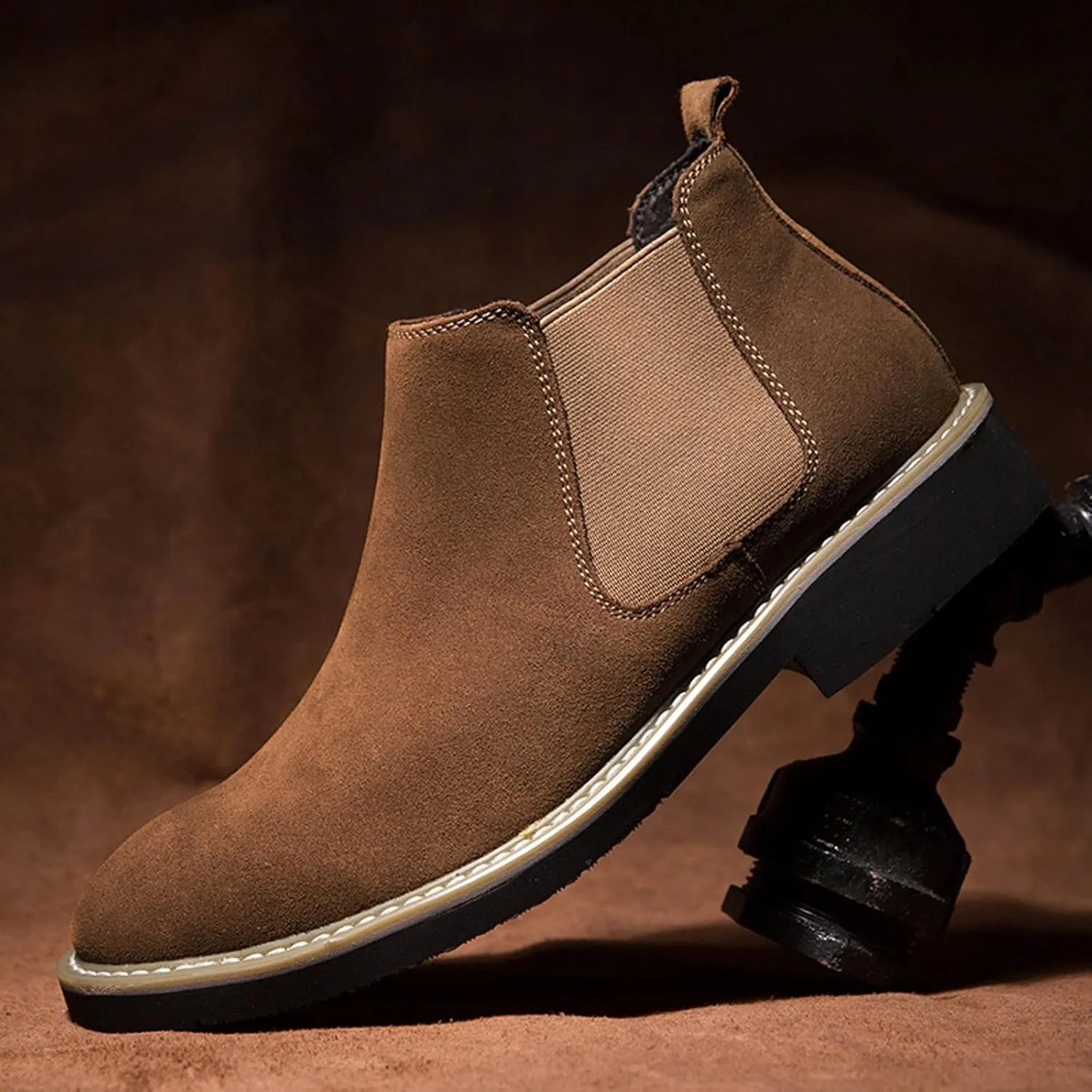 Men’s and Women’s Height Increasing Chelsea Boots - 2.36 Inches Taller, Suede Leather Slip-On Elevator Ankle Boots, Comfortable Formal and Casual Shoes