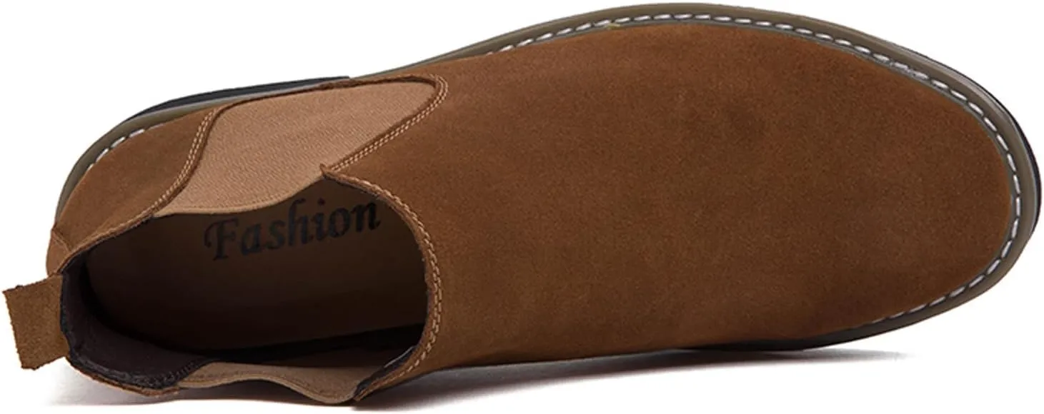 Men’s and Women’s Height Increasing Chelsea Boots - 2.36 Inches Taller, Suede Leather Slip-On Elevator Ankle Boots, Comfortable Formal and Casual Shoes