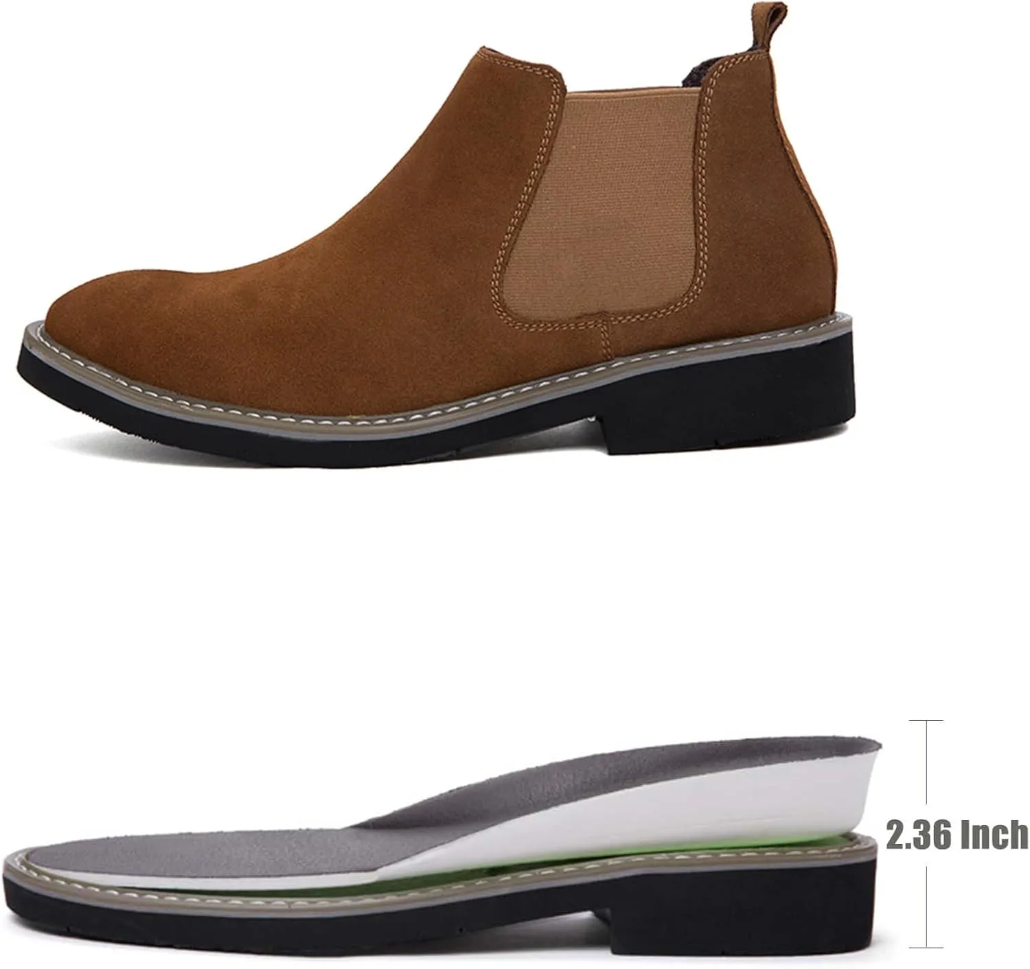 Men’s and Women’s Height Increasing Chelsea Boots - 2.36 Inches Taller, Suede Leather Slip-On Elevator Ankle Boots, Comfortable Formal and Casual Shoes