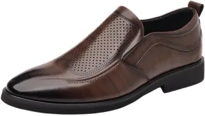 Men's Black/Brown Leather Platform Chunky Slip-On Penny Loafers Comfortable Cowhide Soles Non-Slip Slip-On Walking Shoes Summer Breathable Driving Shoes