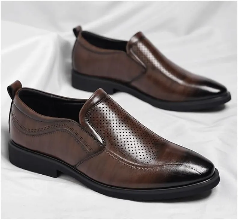 Men's Black/Brown Leather Platform Chunky Slip-On Penny Loafers Comfortable Cowhide Soles Non-Slip Slip-On Walking Shoes Summer Breathable Driving Shoes