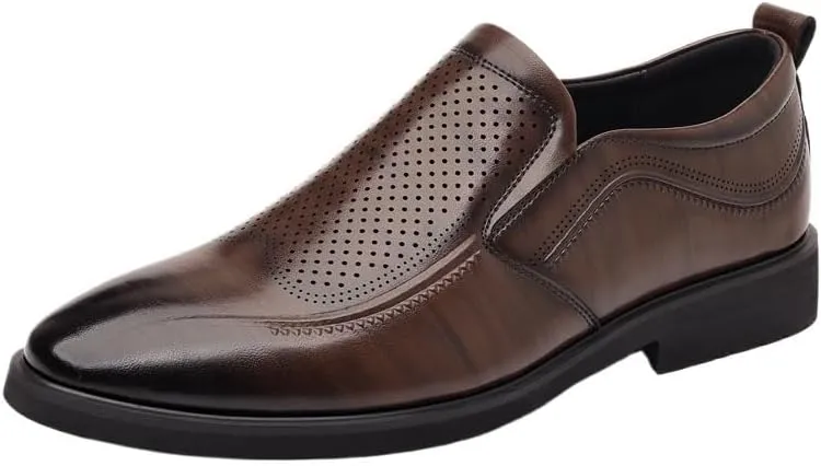 Men's Black/Brown Leather Platform Chunky Slip-On Penny Loafers Comfortable Cowhide Soles Non-Slip Slip-On Walking Shoes Summer Breathable Driving Shoes