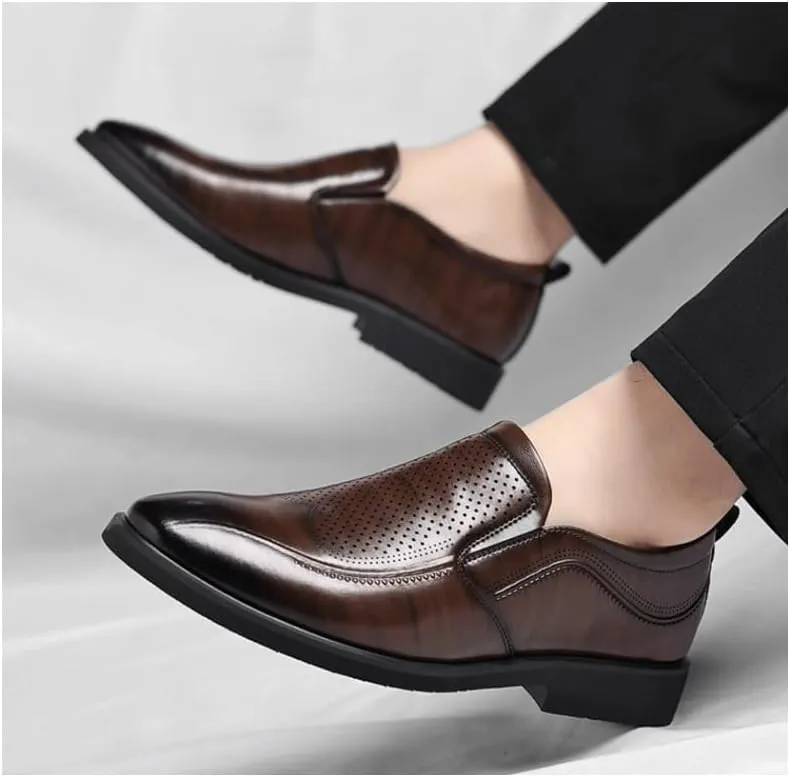Men's Black/Brown Leather Platform Chunky Slip-On Penny Loafers Comfortable Cowhide Soles Non-Slip Slip-On Walking Shoes Summer Breathable Driving Shoes
