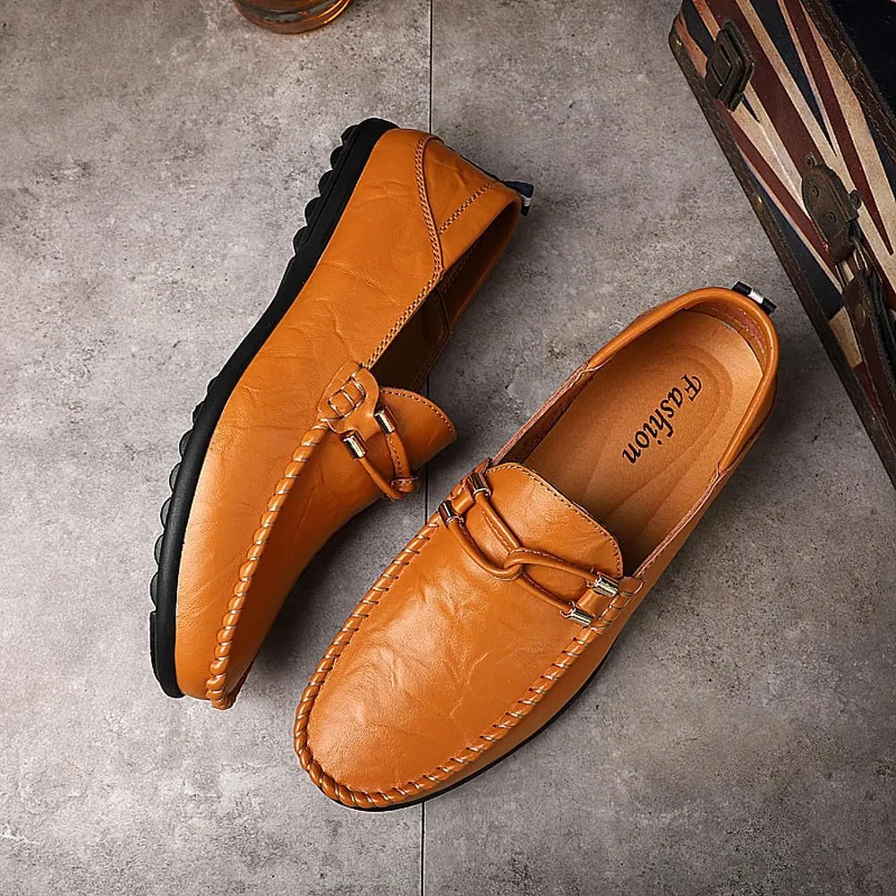 Men's Casual Genuine Leather Slip On Soft Driving Walking Shoes Penny Loafer Flats Shoes