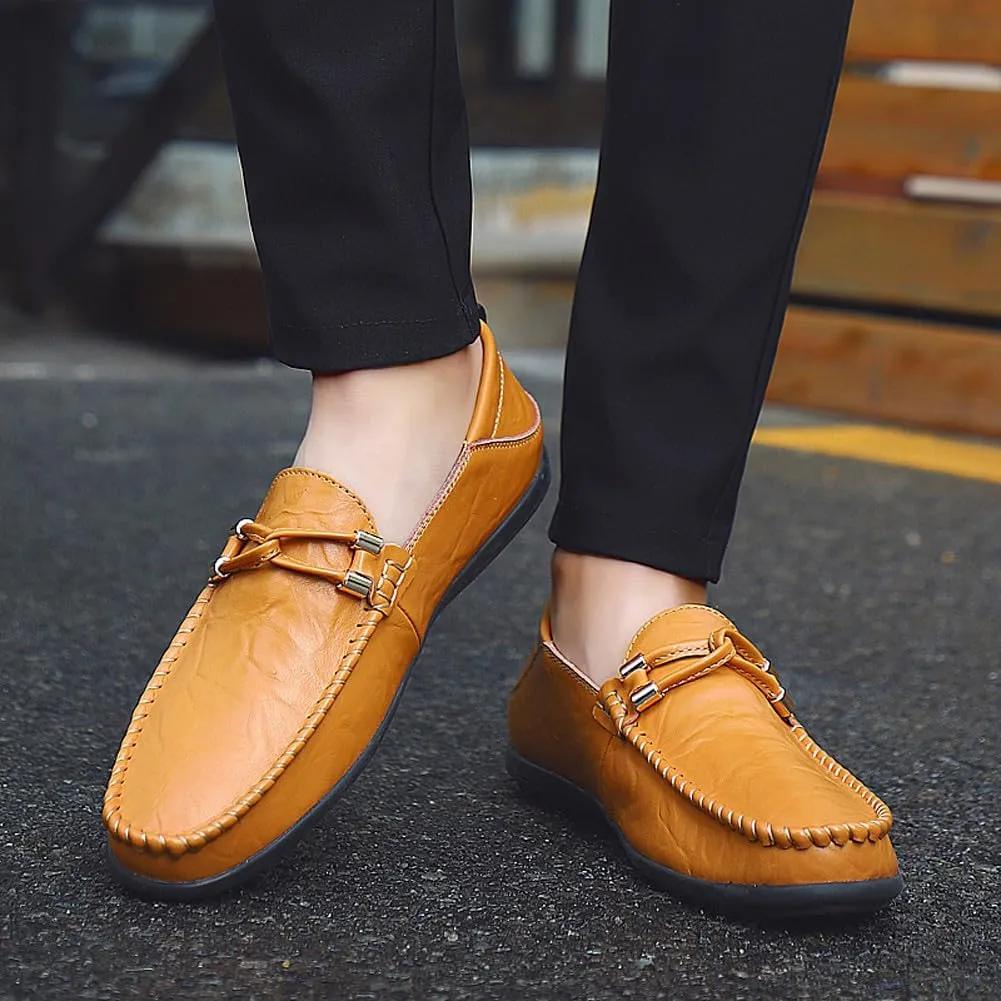 Men's Casual Genuine Leather Slip On Soft Driving Walking Shoes Penny Loafer Flats Shoes