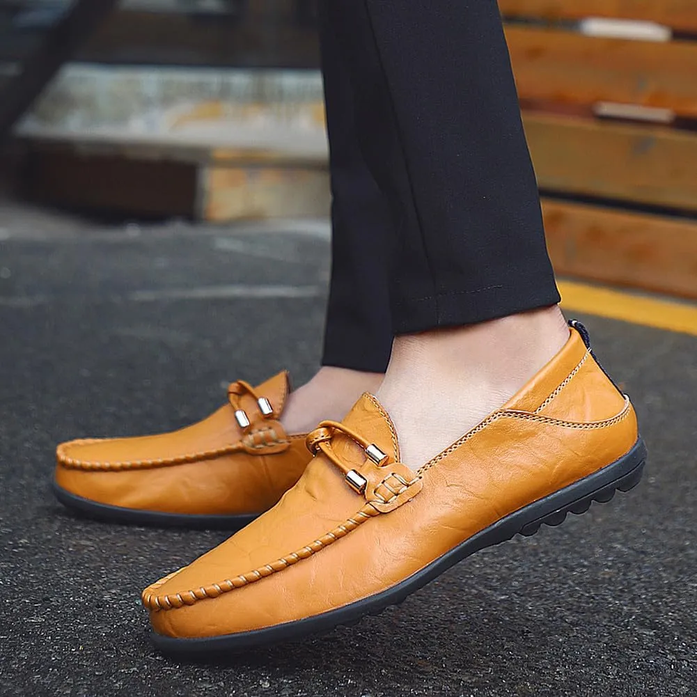 Men's Casual Genuine Leather Slip On Soft Driving Walking Shoes Penny Loafer Flats Shoes
