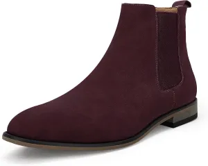 Mens Chelsea Boot Slip On Pointed Toe Stacked Low Heel Faux Suede Casual Dress Boot