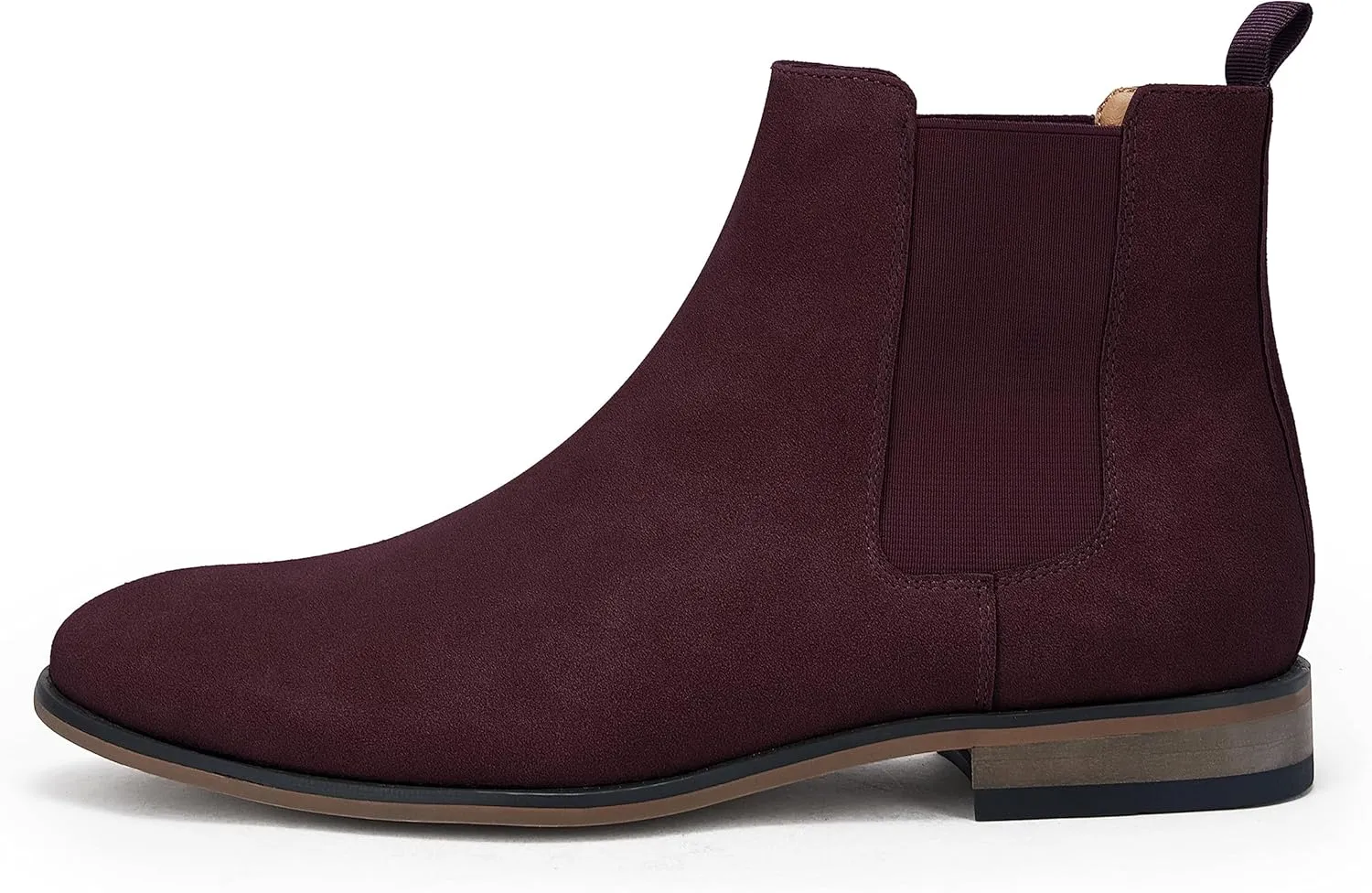 Mens Chelsea Boot Slip On Pointed Toe Stacked Low Heel Faux Suede Casual Dress Boot