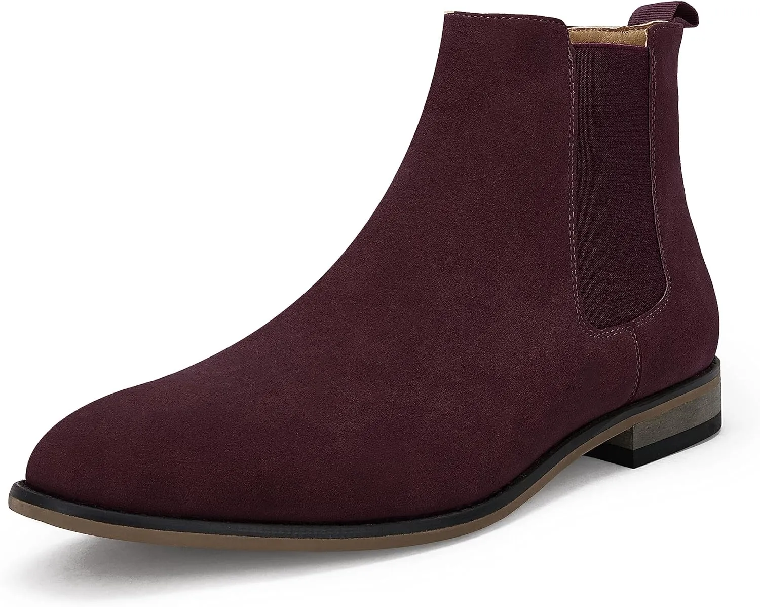 Mens Chelsea Boot Slip On Pointed Toe Stacked Low Heel Faux Suede Casual Dress Boot