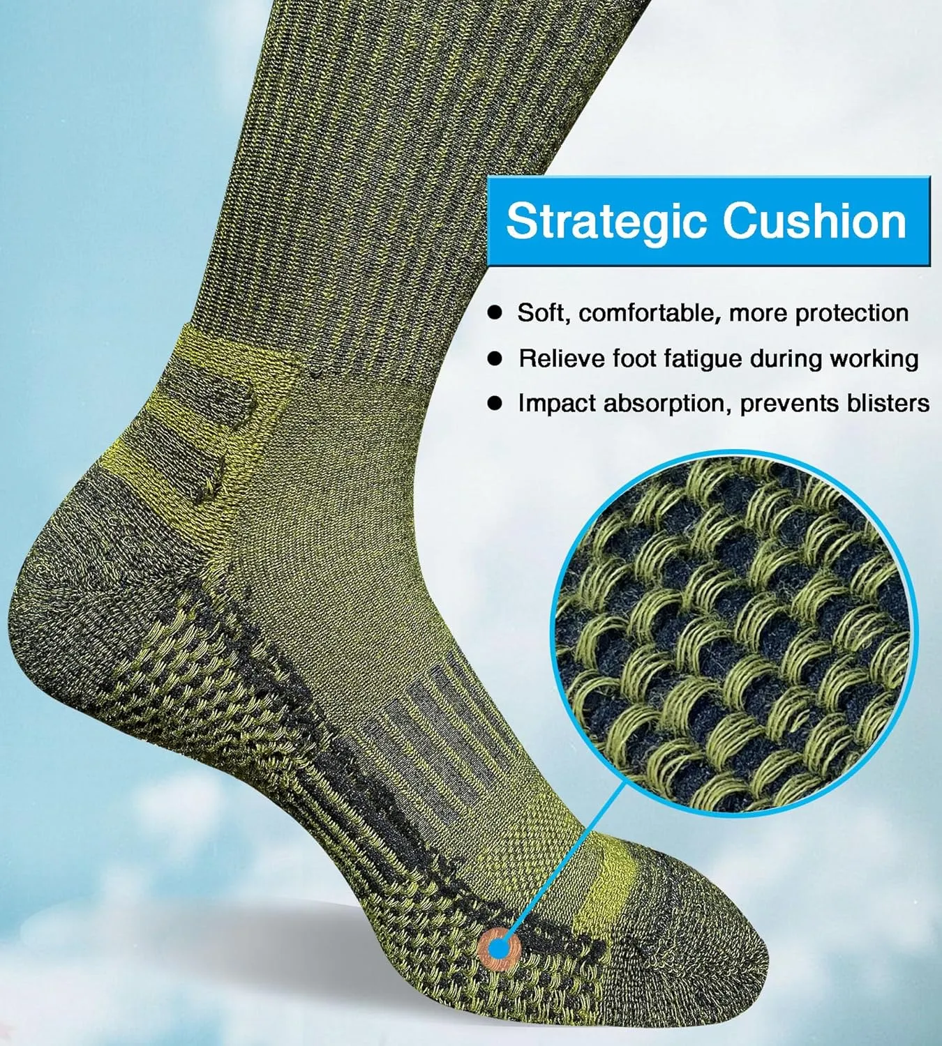 Men's Crew Work Boot Socks Thick Cushioned Moisture Wicking Hiking Sock 4 Pairs