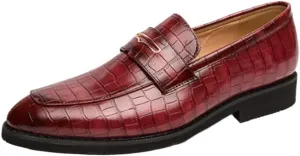 Men's Formal Leather Shoes, Breathable Slip-On Pointed Toe, Non-Slip Block Heel Business Dress Shoes, Low Top, Anti-Slip Resistant
