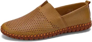 Men's Genuine Leather Loafer Shoes Slip On Soft Walking Shoes Perforated Driving Shoes