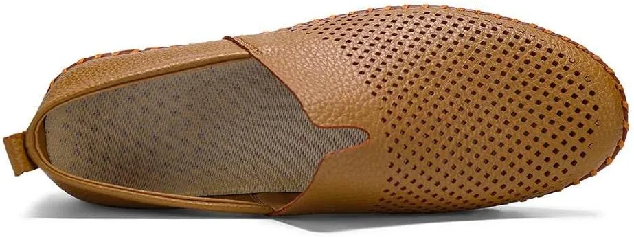 Men's Genuine Leather Loafer Shoes Slip On Soft Walking Shoes Perforated Driving Shoes