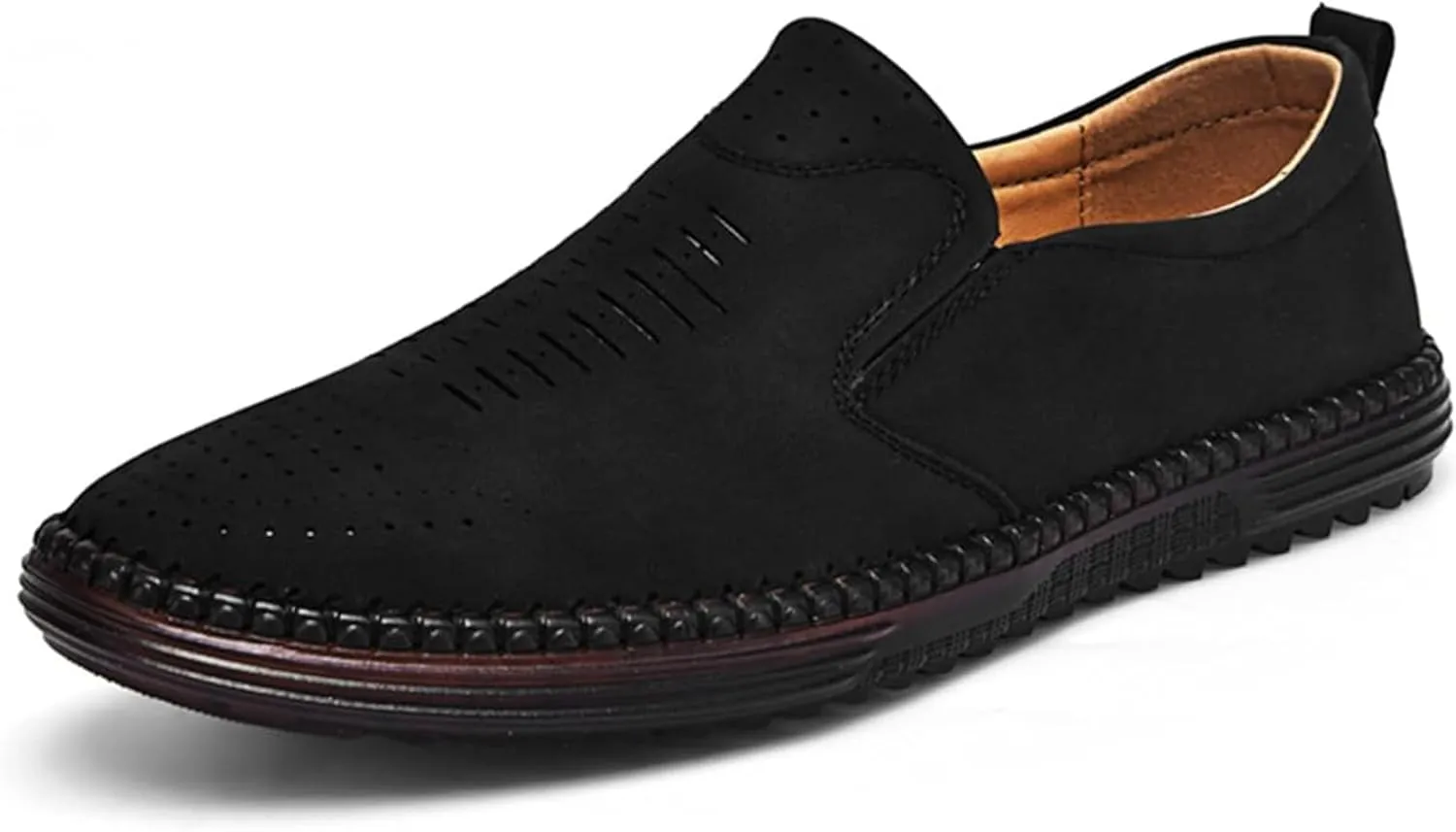 Men's Handmade Leather Loafers Comfortable Cowhide Slip-On Breathable Anti-Slip Summer Driving Shoes