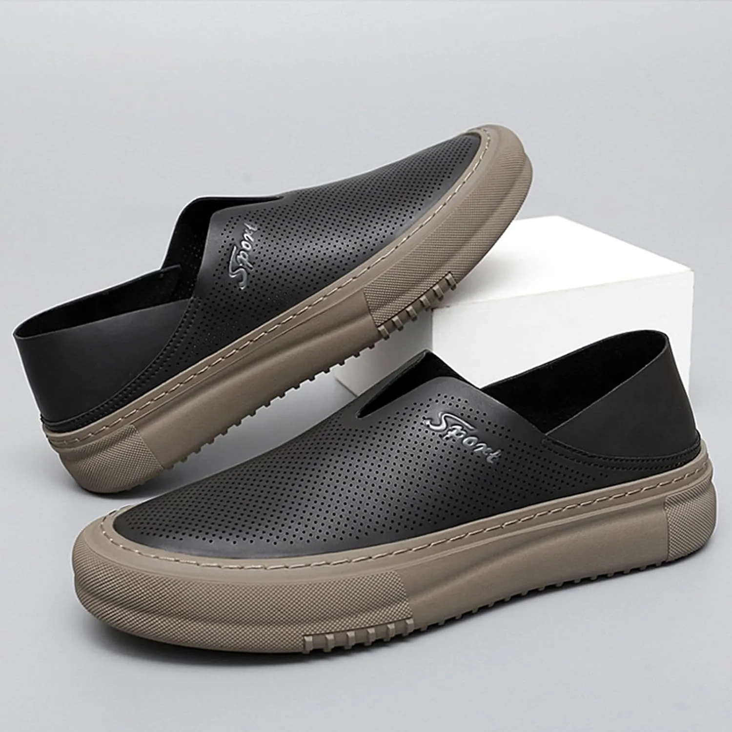 Men's Hollow Soft Sole Slip On Flat Loafers,Handmade Stitching Fashion Casual Outdoor Breathable Lightweight Driving Dress Shoe,Moccasin Cutout Flats