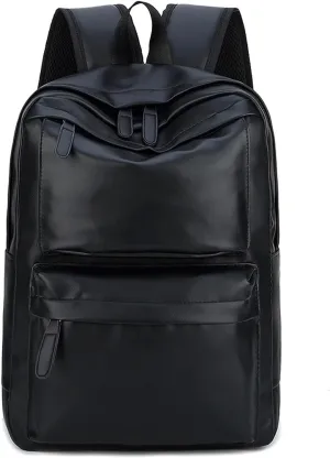 Mens Leather Backpack, Carry On Backpack Fits 16.1'' Laptop Bag Large Capacity Business Travel Hiking Waterproof (Black)