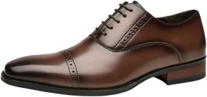 Mens Leather Slip On Dress Shoes Brogue Oxford Formal Wedding Party Non Slip Casual Comfortable