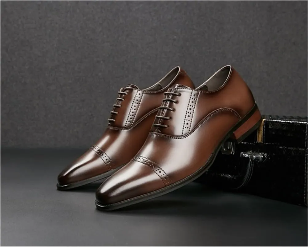Mens Leather Slip On Dress Shoes Brogue Oxford Formal Wedding Party Non Slip Casual Comfortable