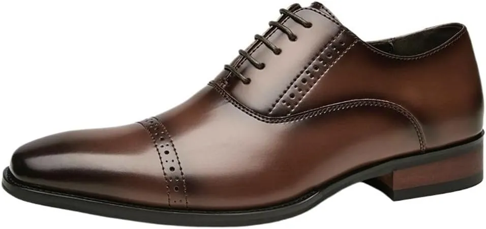 Mens Leather Slip On Dress Shoes Brogue Oxford Formal Wedding Party Non Slip Casual Comfortable