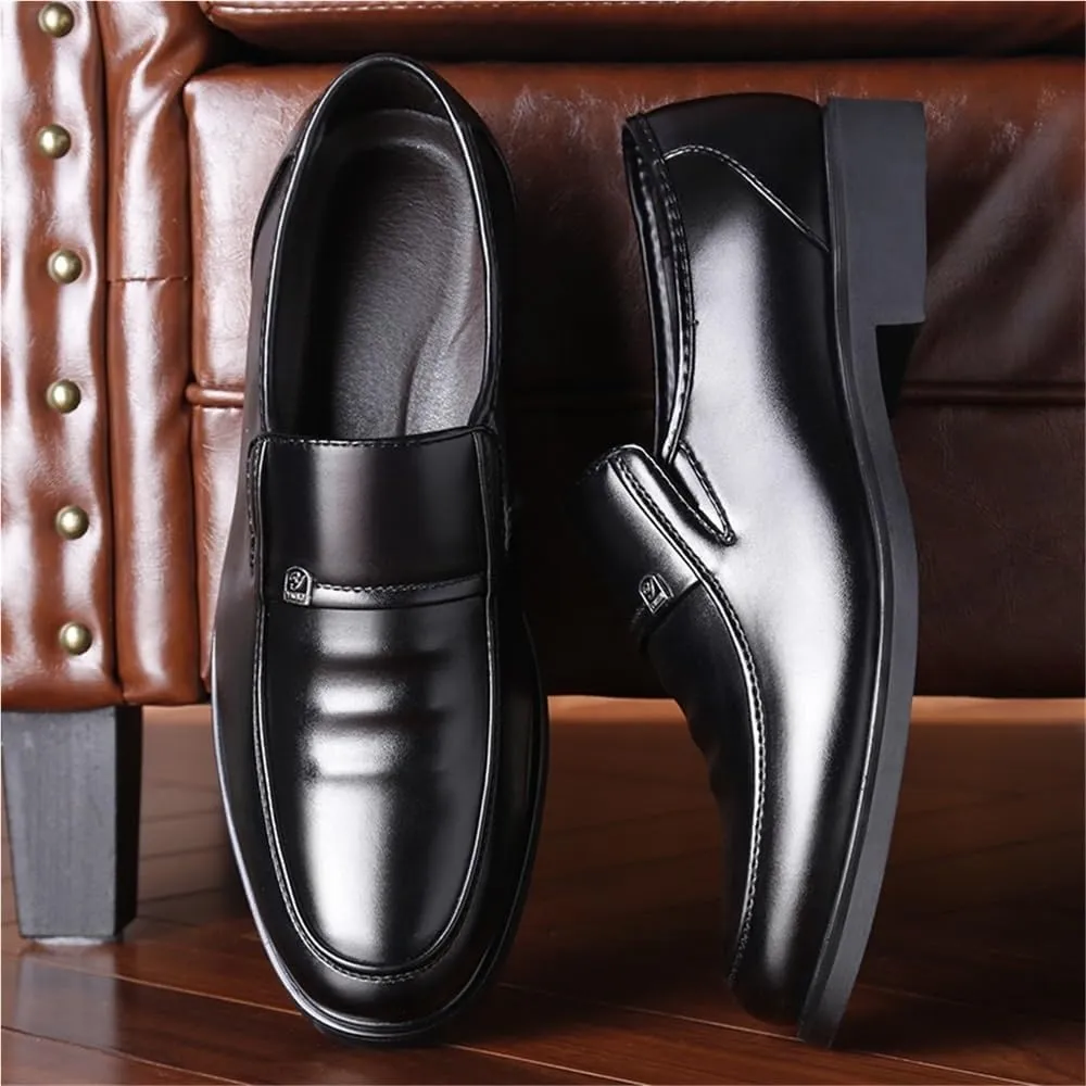 Mens Oxford Brogue Shoes Slip On Formal Business Round Toe Block Heel Anti Slip Low Top Comfortable