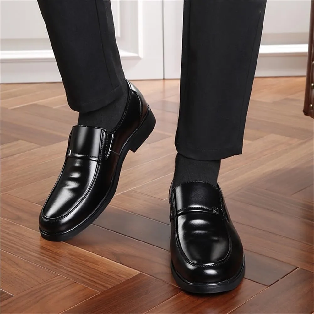 Mens Oxford Brogue Shoes Slip On Formal Business Round Toe Block Heel Anti Slip Low Top Comfortable