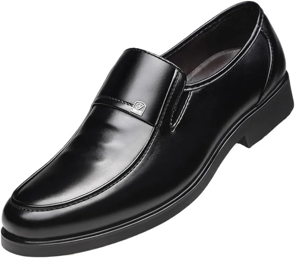 Mens Oxford Brogue Shoes Slip On Formal Business Round Toe Block Heel Anti Slip Low Top Comfortable