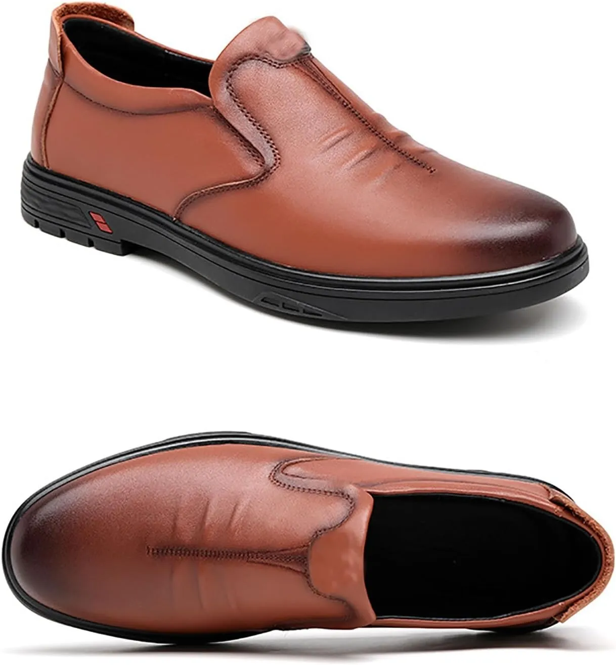 Men's Premium Cowhide Leather Slip-On Shoes Anti-Slip Casual Lightweight Breathable for Walking, Travel, Office