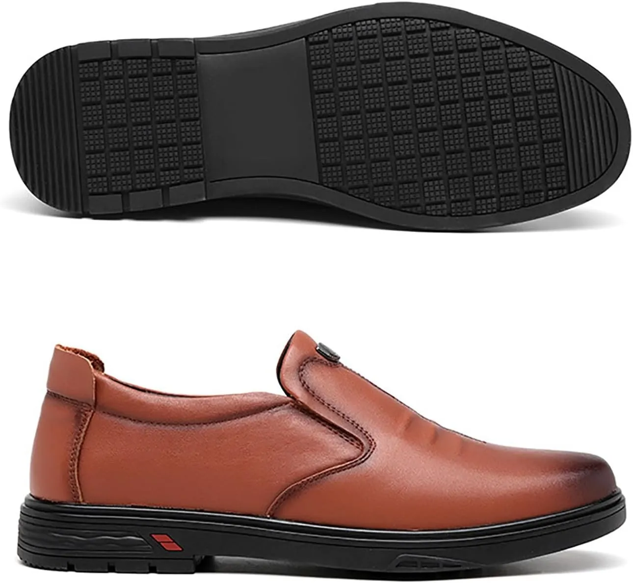 Men's Premium Cowhide Leather Slip-On Shoes Anti-Slip Casual Lightweight Breathable for Walking, Travel, Office