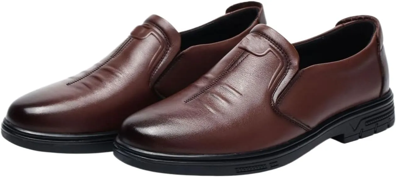 Men's Premium Cowhide Leather Slip-On Shoes Anti-Slip Casual Lightweight Breathable for Walking, Travel, Office