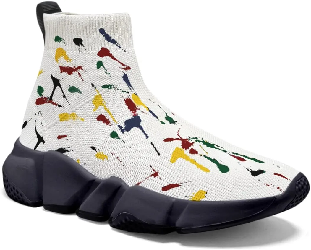 Mens Running Sneakers Art Graffiti Painted Shoes Mesh Breathable Slip-on Womens Tennis Shoes