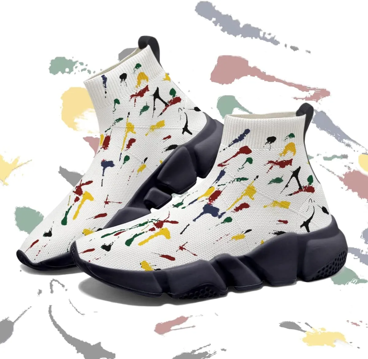 Mens Running Sneakers Art Graffiti Painted Shoes Mesh Breathable Slip-on Womens Tennis Shoes