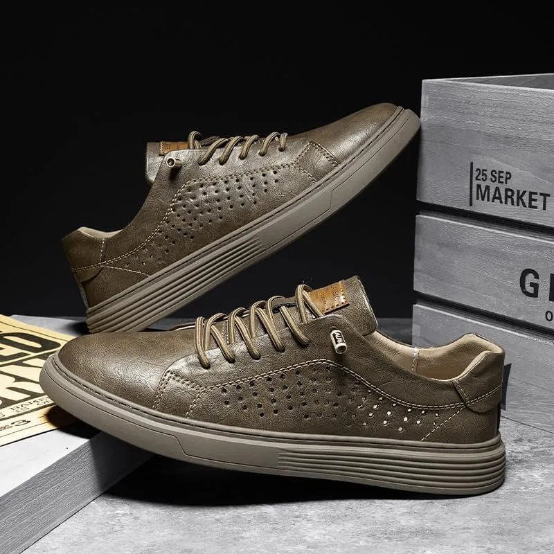 Men's Skateboarding Shoes, Leather, Breathable, Anti-Skid, Spring/Summer/Autumn