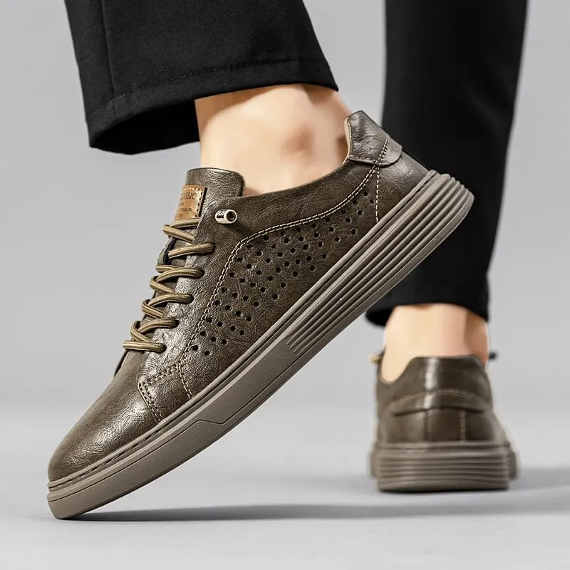 Men's Skateboarding Shoes, Leather, Breathable, Anti-Skid, Spring/Summer/Autumn
