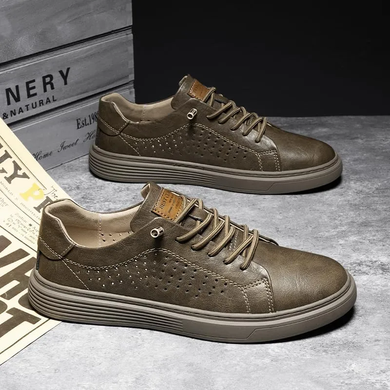 Men's Skateboarding Shoes, Leather, Breathable, Anti-Skid, Spring/Summer/Autumn