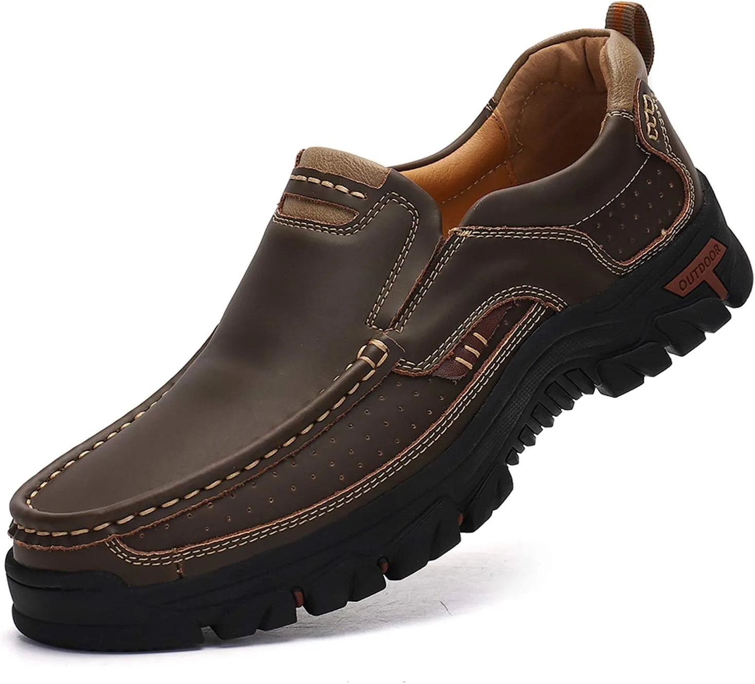 Mens Slip On Casual Shoes Leather Comfortable Walking Loafers