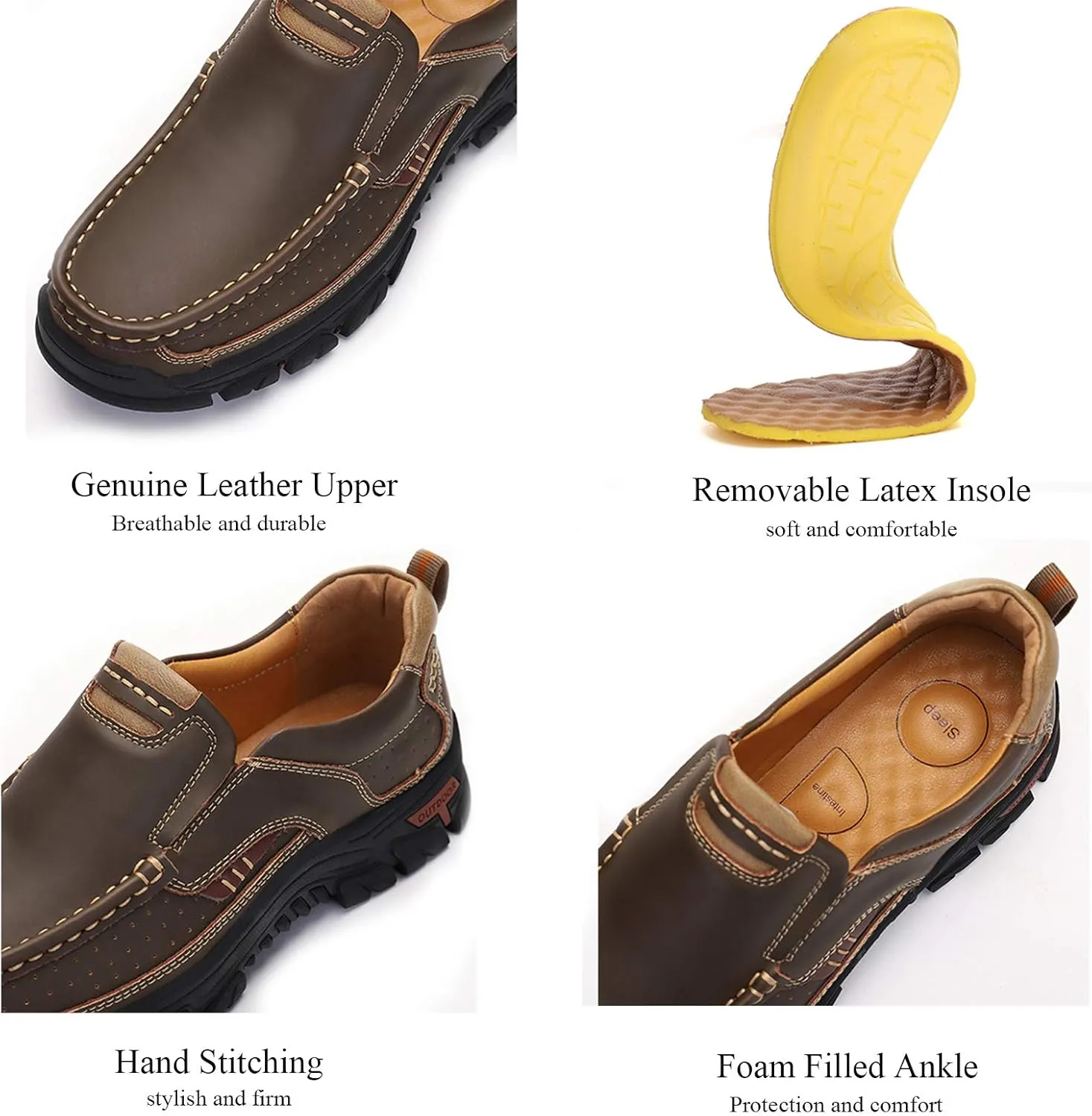 Mens Slip On Casual Shoes Leather Comfortable Walking Loafers