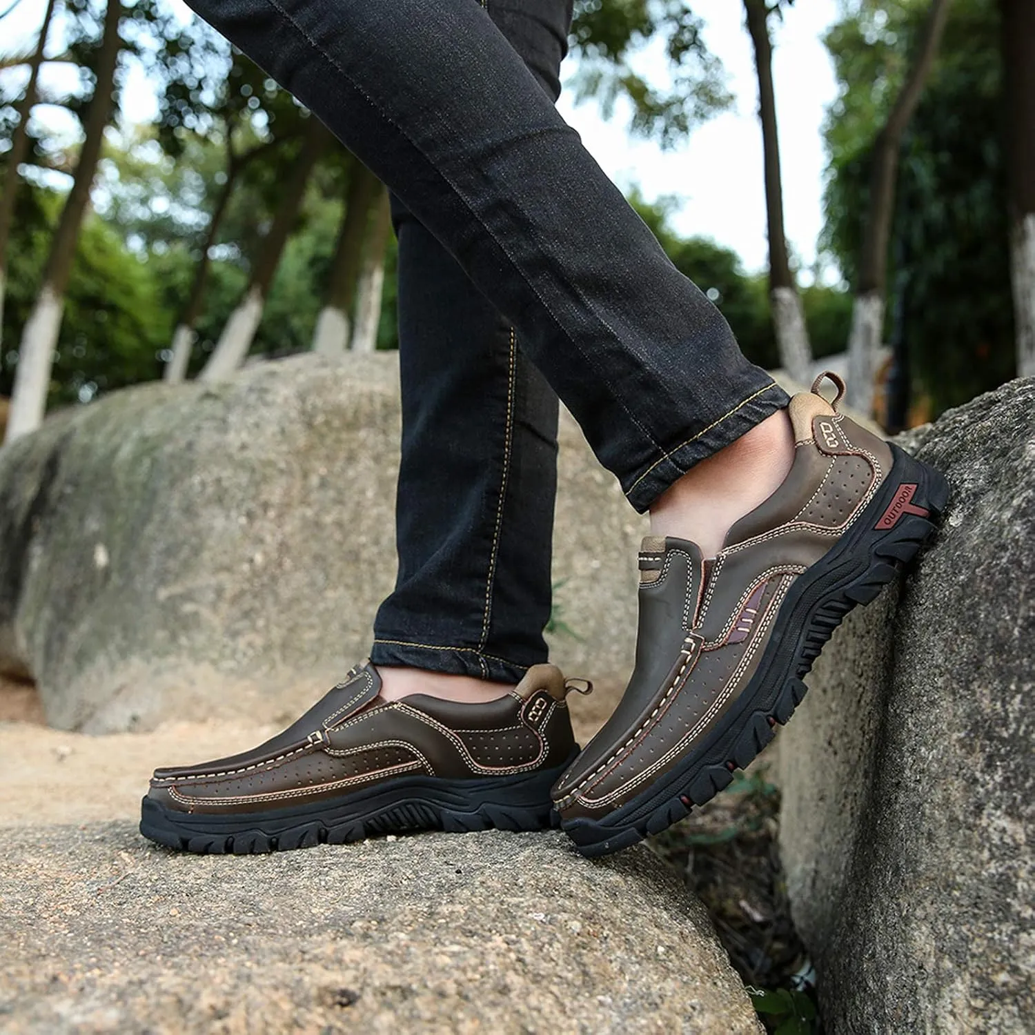 Mens Slip On Casual Shoes Leather Comfortable Walking Loafers