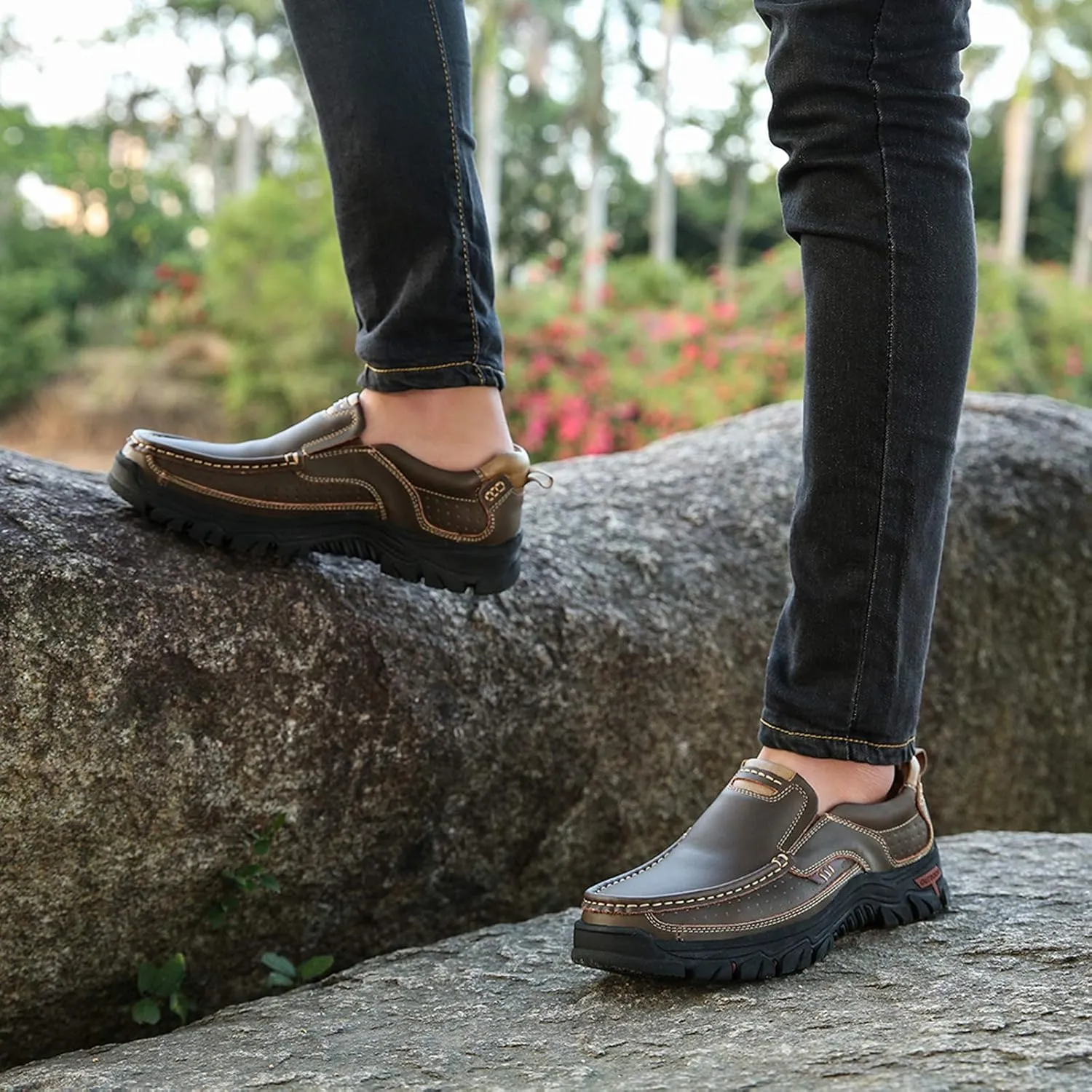 Mens Slip On Casual Shoes Leather Comfortable Walking Loafers