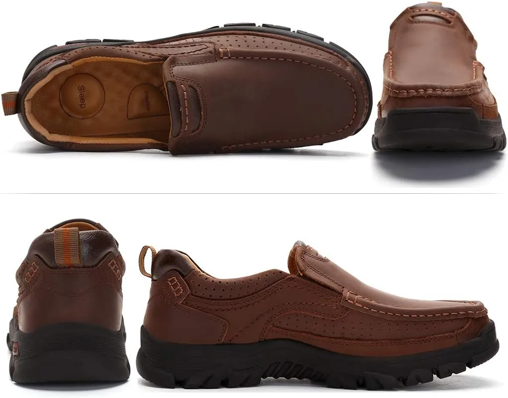 Mens Slip On Casual Shoes Leather Comfortable Walking Loafers