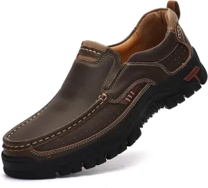 Mens Slip On Casual Shoes Leather Comfortable Walking Loafers