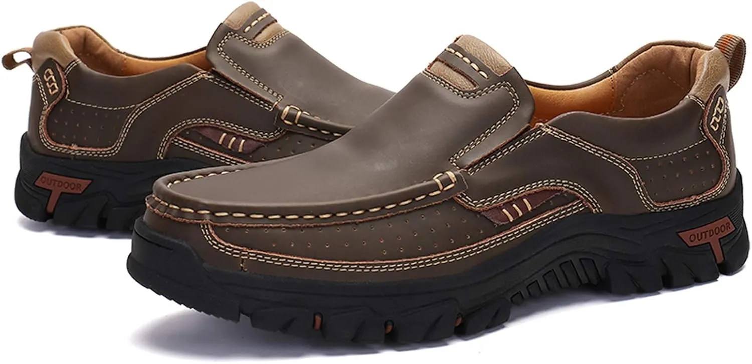 Mens Slip On Casual Shoes Leather Comfortable Walking Loafers